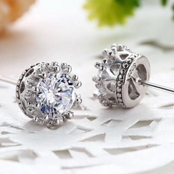 Jewelry - STUD 925 STERLING SILVER DIAMOND CROWN EARRINGS, NICE EARRINGS, CUTE EARRINGS